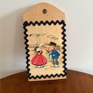 Vintage Wood Post Card 1974 From Holland And Germany Dutch Children Wall Decor